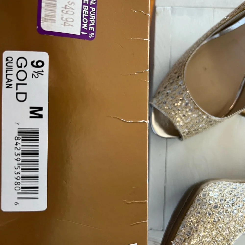 Brooks Gold/Silver Peep Toe Heels - Picture 3 of 4